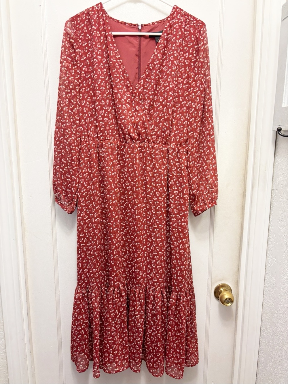 J. Crew Point Sur Faux Wrap Floral Print Rusty Red Lined Dress Size 6